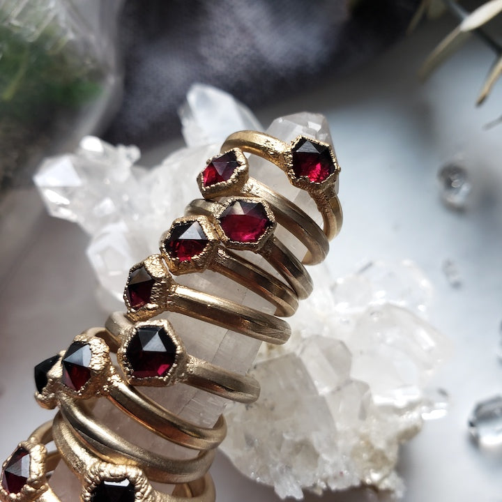 Garnet Hexagon Prism Ring RING Shop Dreamers of Dreams