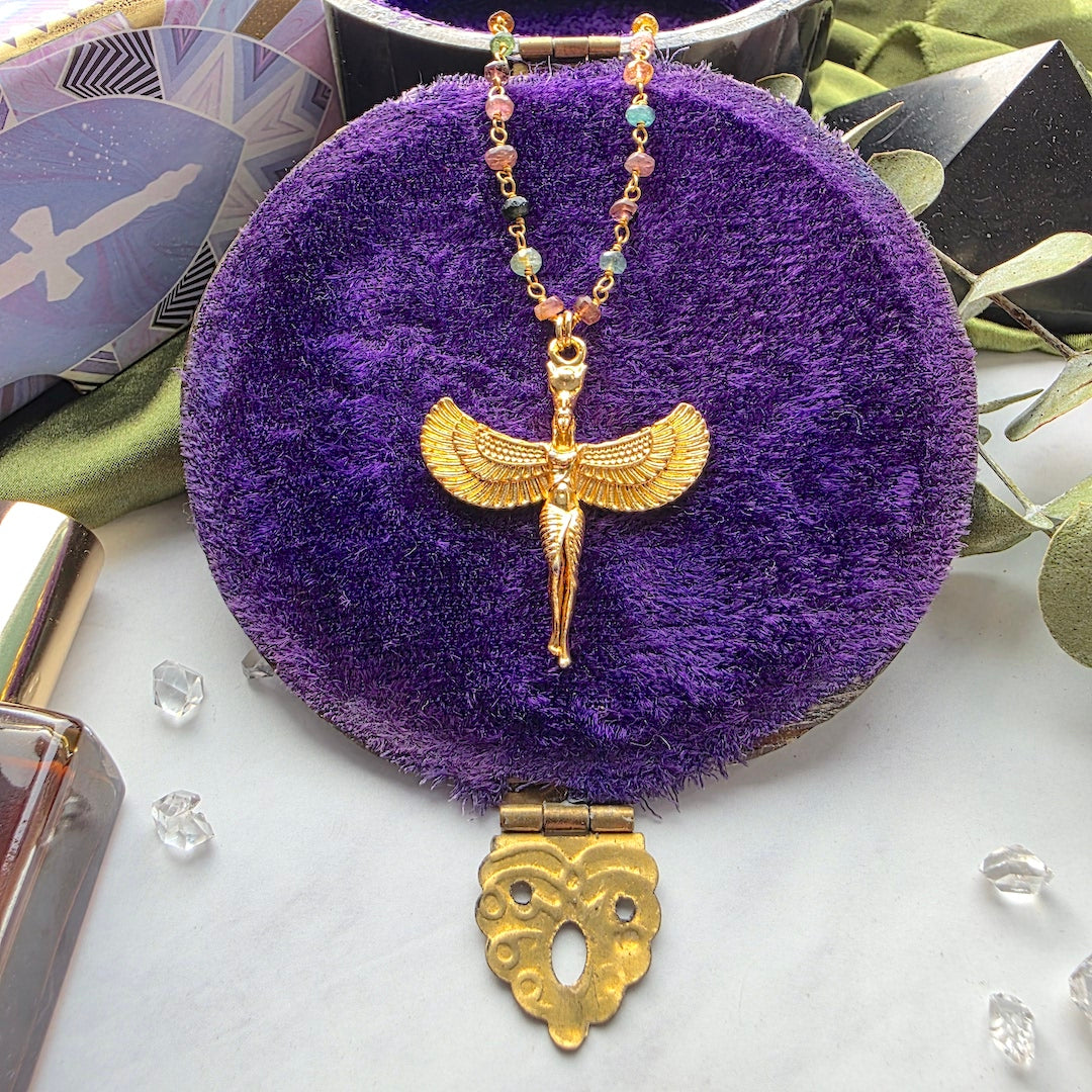 Isis Goddess on Watermelon Tourmaline Necklace Shop Dreamers of Dreams