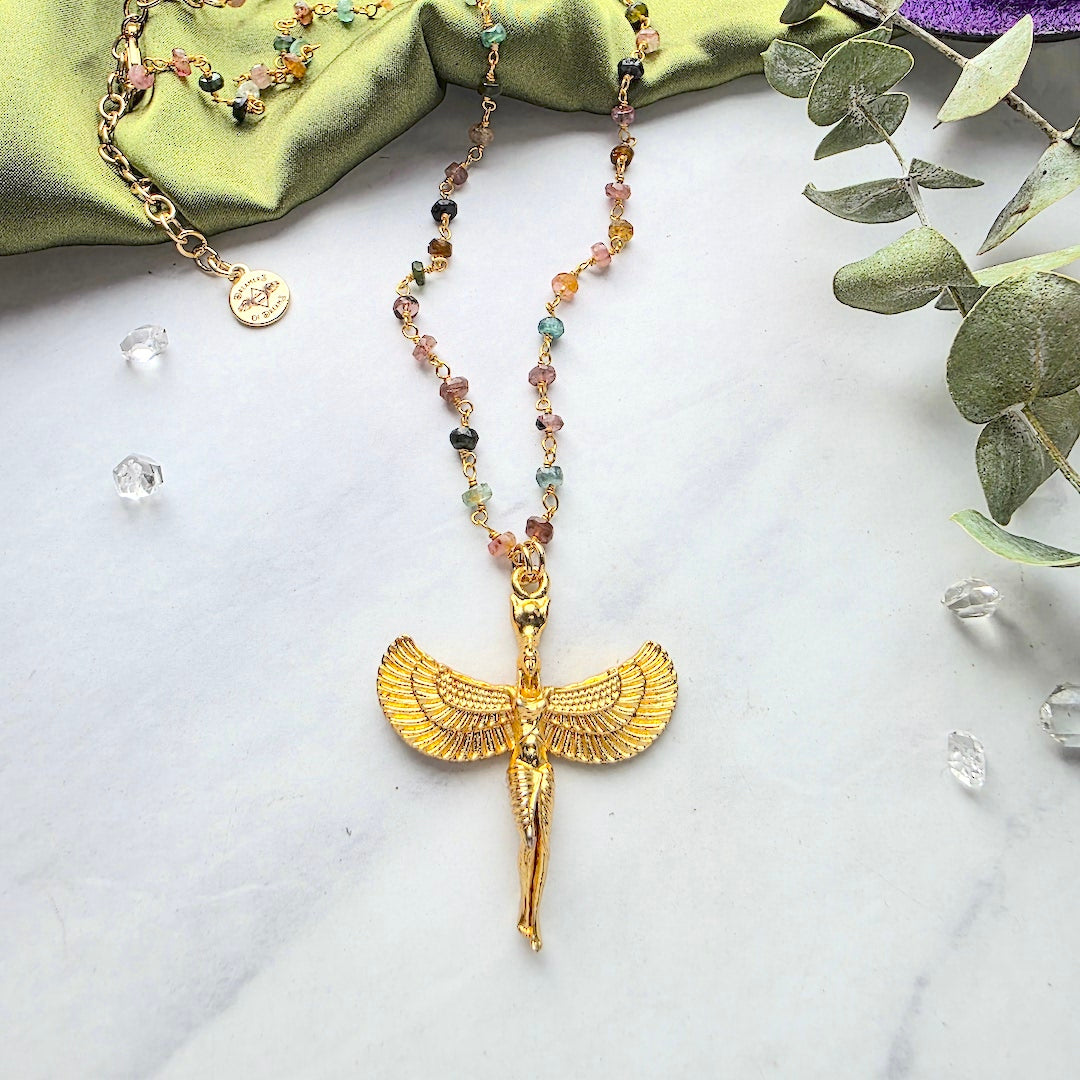 Isis Goddess on Watermelon Tourmaline Necklace Shop Dreamers of Dreams