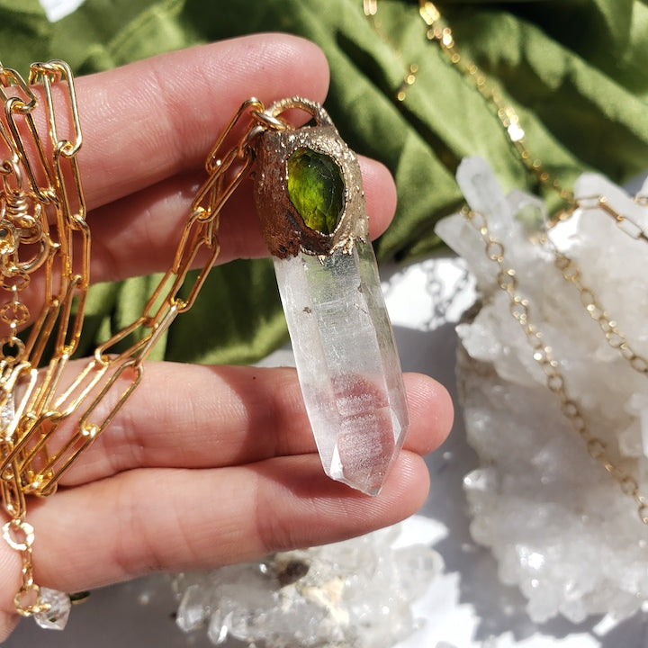Green Tourmaline + Lemurian Necklace Necklaces Shop Dreamers of Dreams