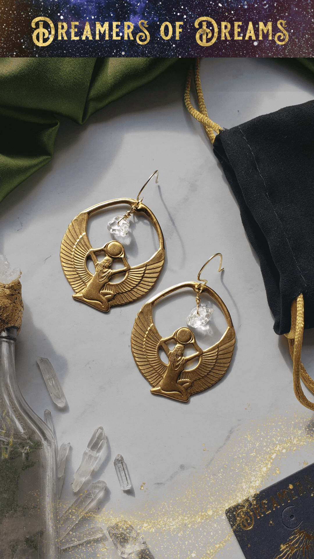 Brass Isis and Herkimer Earrings Earrings Shop Dreamers of Dreams