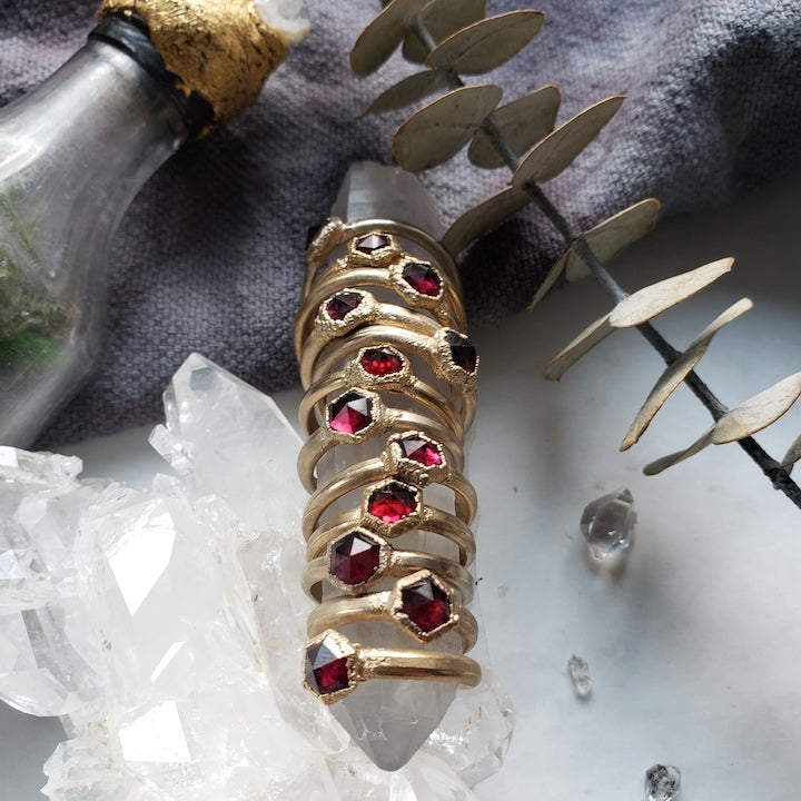 Garnet Hexagon Prism Ring RING Shop Dreamers of Dreams
