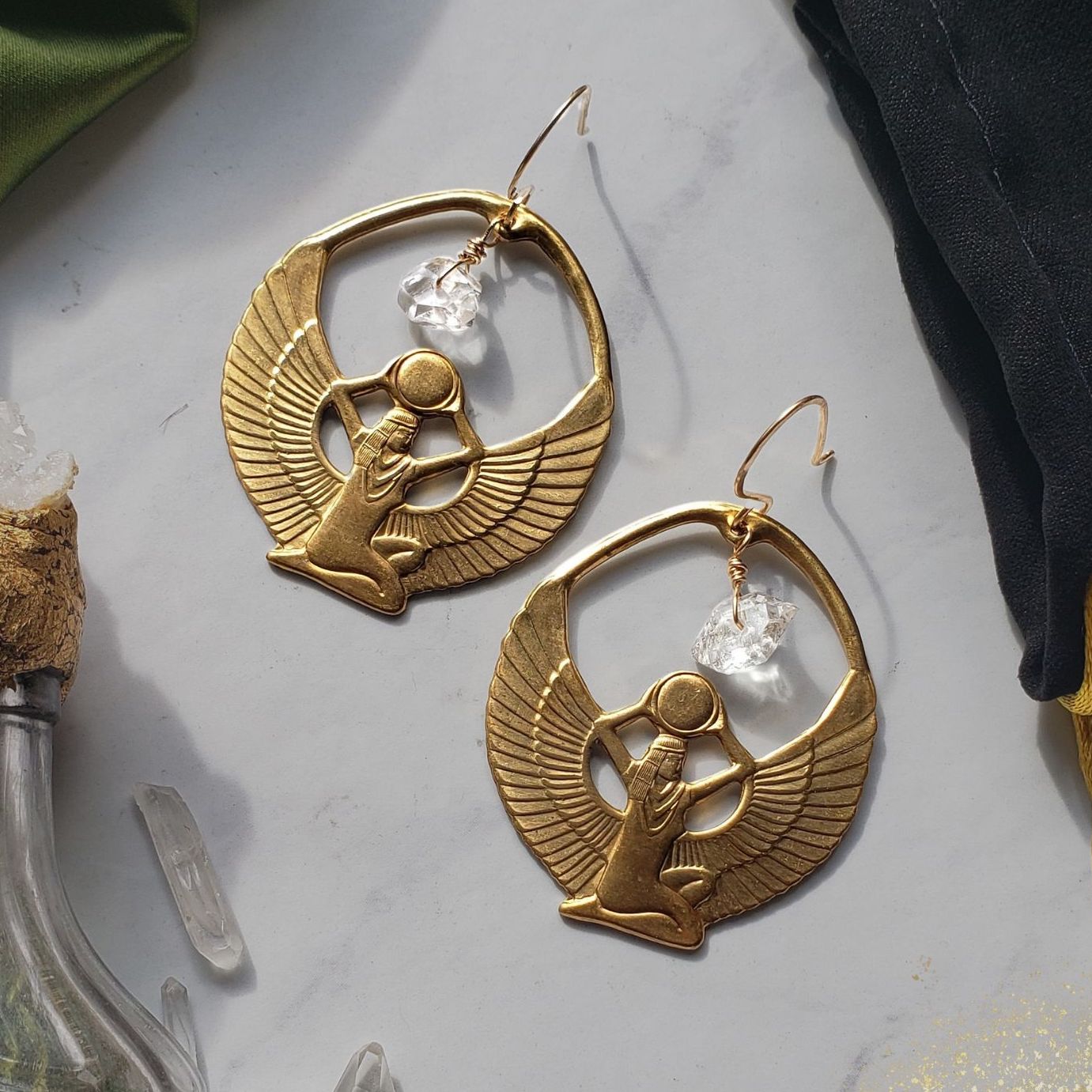 Brass Isis and Herkimer Earrings Earrings Shop Dreamers of Dreams