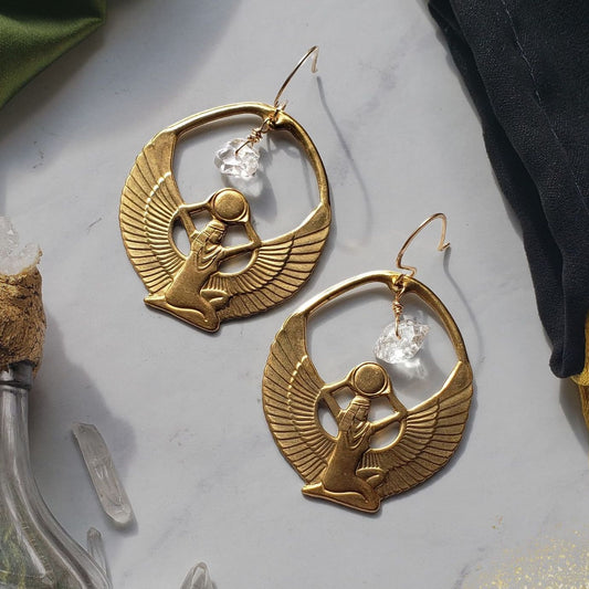 Brass Isis and Herkimer Earrings Earrings Shop Dreamers of Dreams