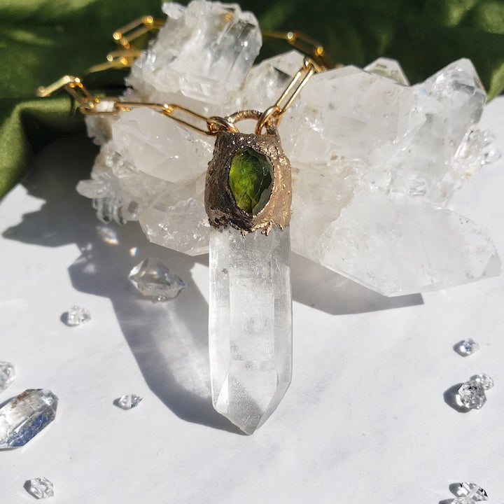Green Tourmaline + Lemurian Necklace Necklaces Shop Dreamers of Dreams