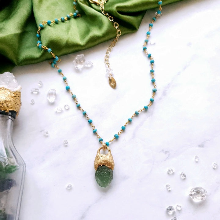 Moldavite + Turquoise Necklace Necklace Shop Dreamers of Dreams