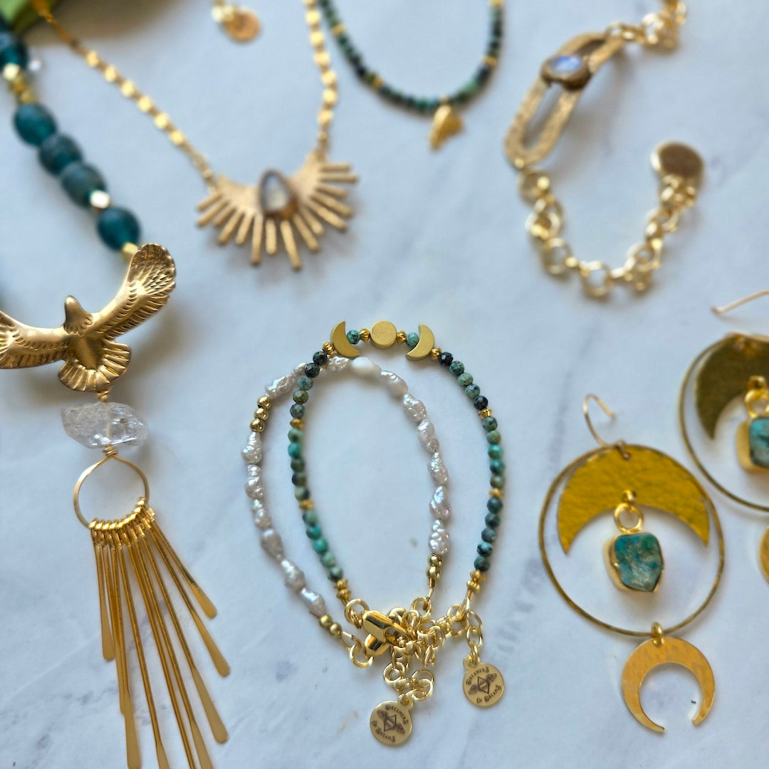 Chrysocolla Moon Drops Earrings Shop Dreamers of Dreams