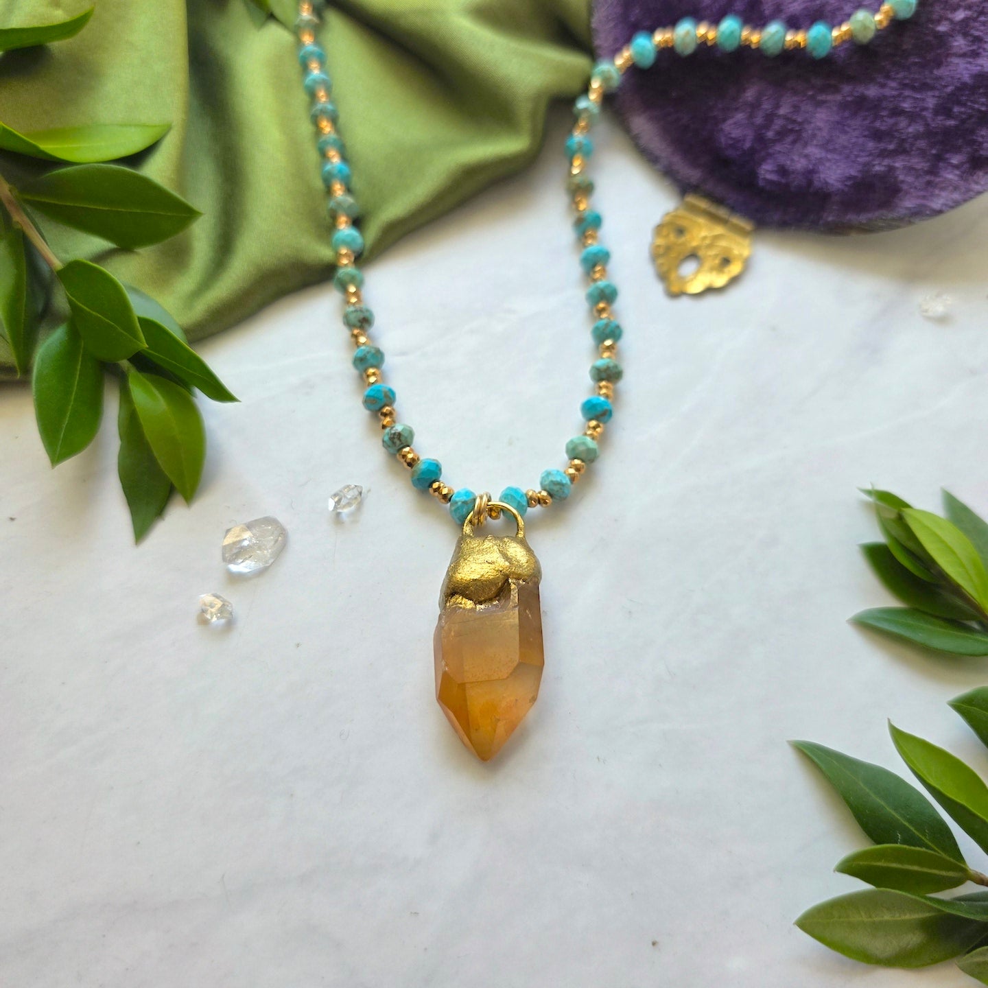 Tangerine Quartz + Turquiose Sunrise Necklace