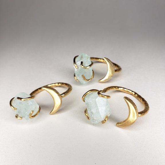 Aqua Gemstone Moon Ring RING Shop Dreamers of Dreams