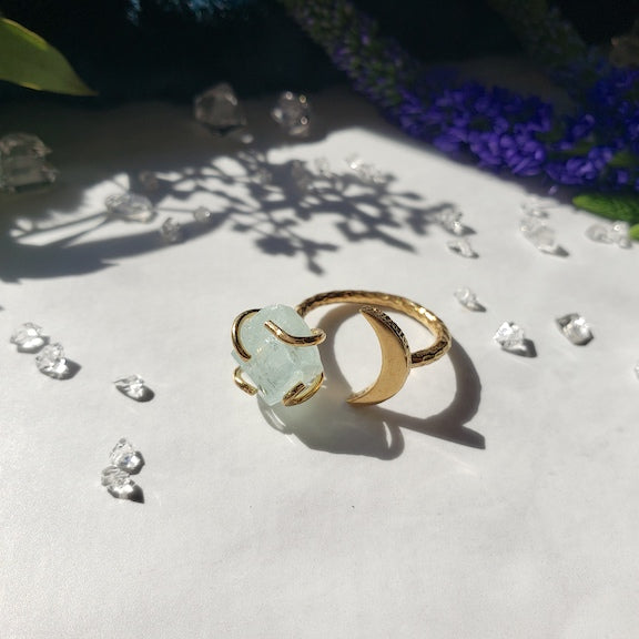 Aqua Gemstone Moon Ring RING Shop Dreamers of Dreams