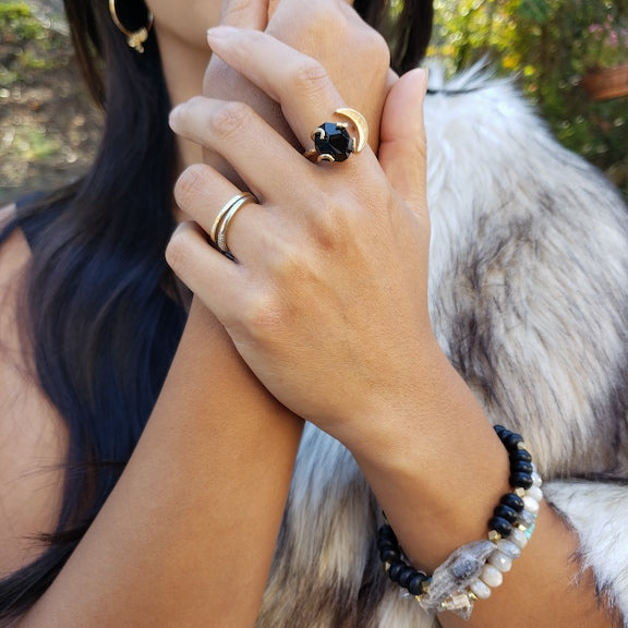 Black Tourmaline Gemstone Moon Ring RING Shop Dreamers of Dreams