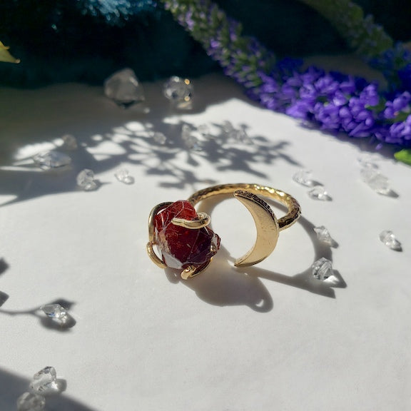 Garnet Gemstone Moon Ring RING Shop Dreamers of Dreams