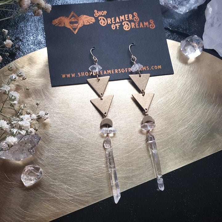 Herkimer and Quartz Drop Earrings Earrings Shop Dreamers of Dreams