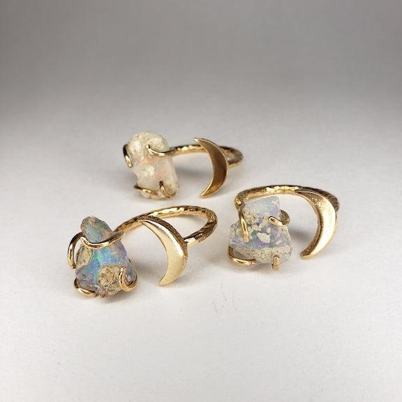 Raw Opal Gemstone Moon Ring RING Shop Dreamers of Dreams