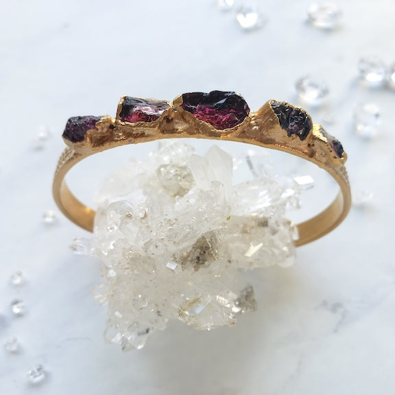 Pink Tourmaline Raw and Refined Cuff Bracelet Shop Dreamers of Dreams