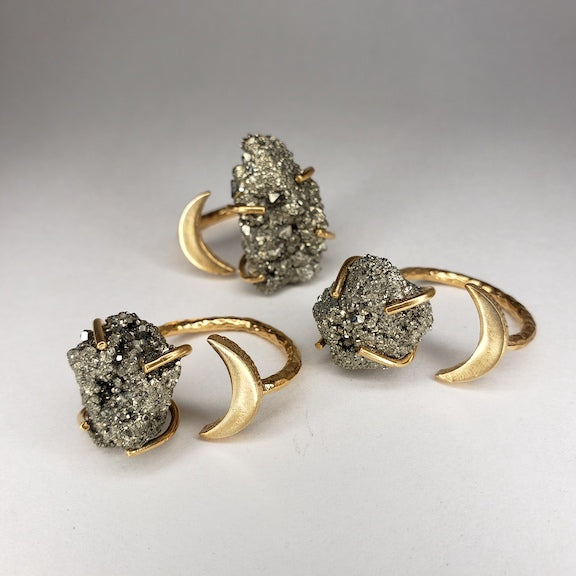 Pyrite Gemstone Moon Ring RING Shop Dreamers of Dreams
