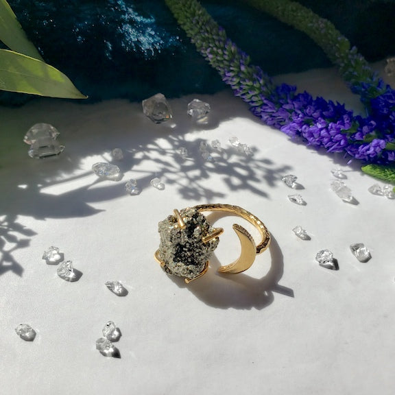 Pyrite Gemstone Moon Ring RING Shop Dreamers of Dreams