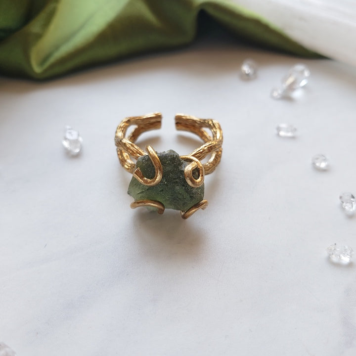Moldavite Ring Adjustable Gold RING Shop Dreamers of Dreams