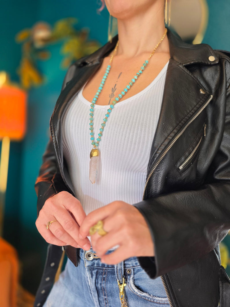 Peach Lemurian + Turquoise Priestess Necklace Necklace Shop Dreamers of Dreams