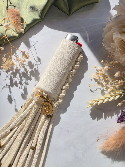 Sacred Flame Lighter Sleeve | Cream Leather