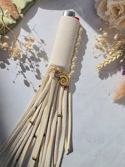 Sacred Flame Lighter Sleeve | Cream Leather