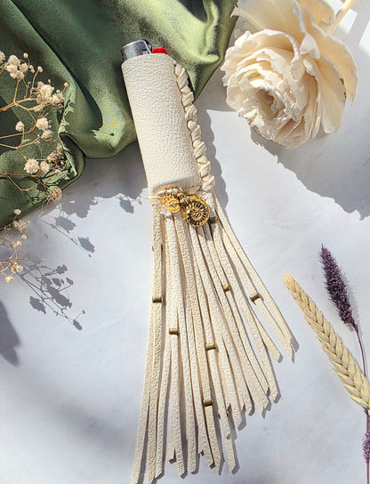 Sacred Flame Lighter Sleeve | Cream Leather