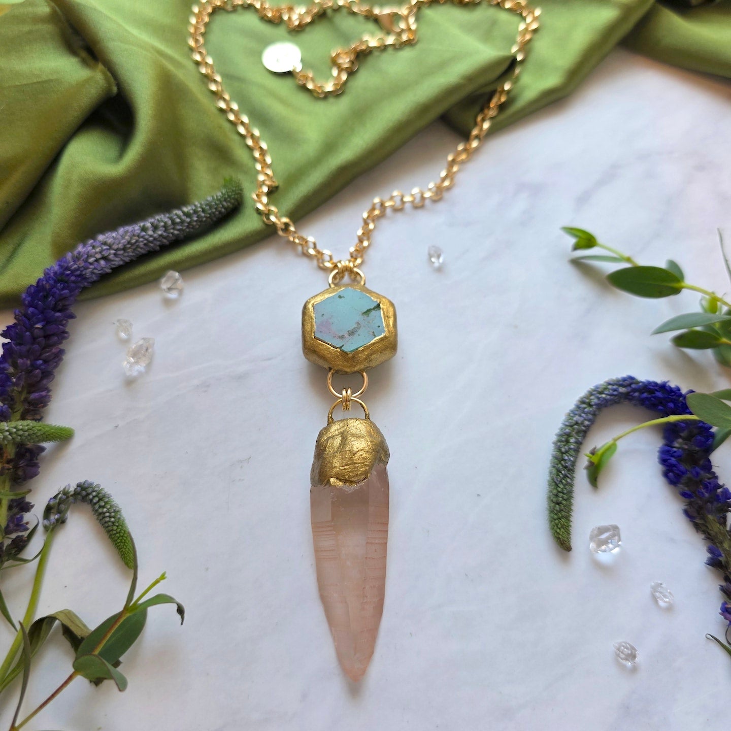 Chrysoprase + Peach Lemurian Priestess Necklace Necklace Shop Dreamers of Dreams