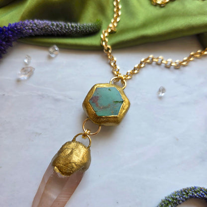 Chrysoprase + Peach Lemurian Priestess Necklace Necklace Shop Dreamers of Dreams