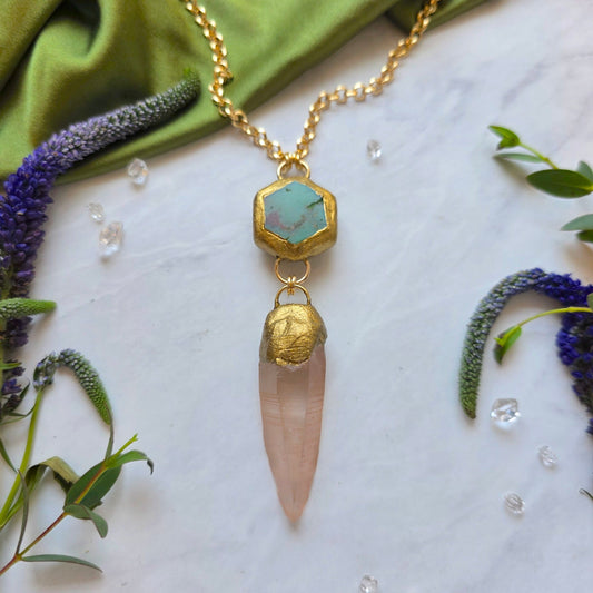 Chrysoprase + Peach Lemurian Priestess Necklace Necklace Shop Dreamers of Dreams