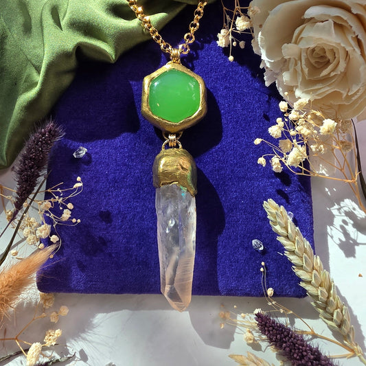 Chrysoprase + Peach Lemurian Priestess Necklace