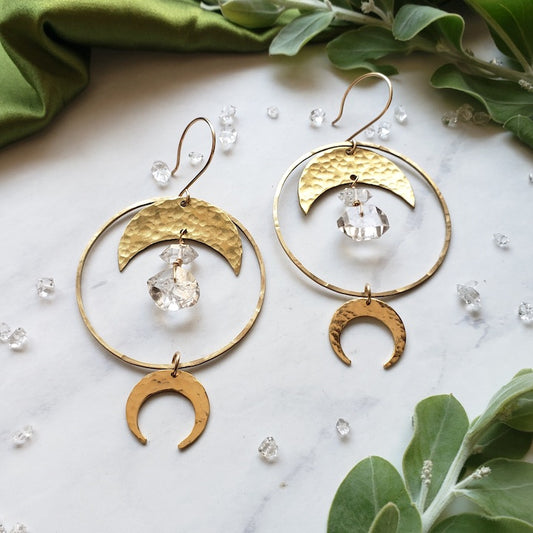 Halo Quartz Moon Hoops Earrings Shop Dreamers of Dreams