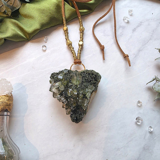 Epidote Crystal Heart Necklace