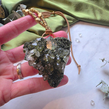 Epidote Crystal Heart Necklace