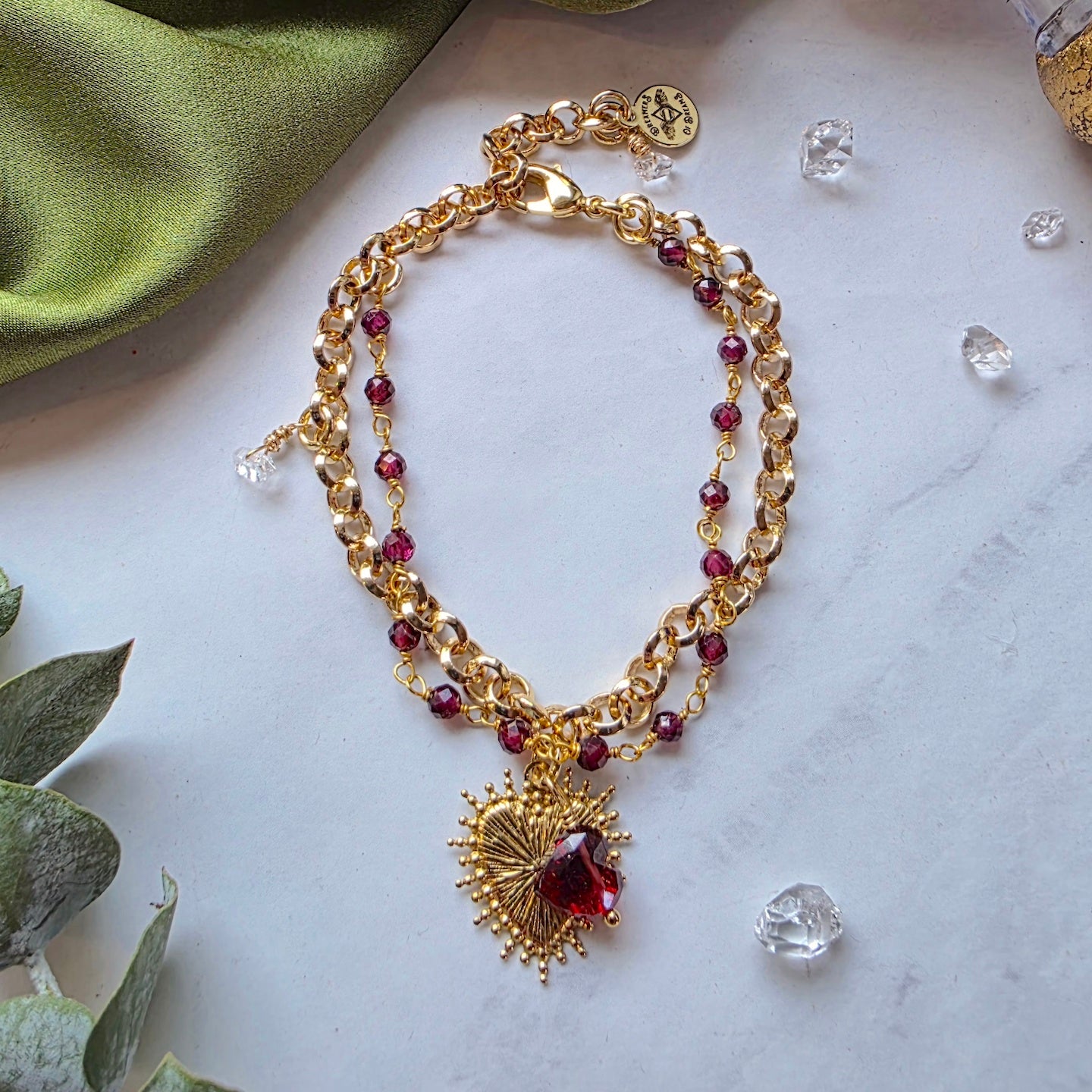 Sacred Heart Garnet Charm Bracelet Bracelet Shop Dreamers of Dreams