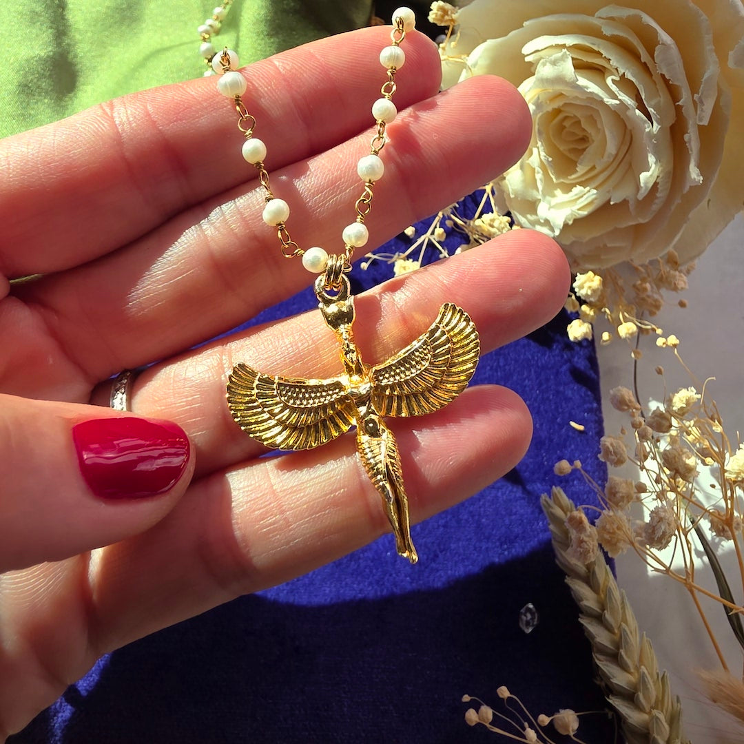Isis Goddess on Petite Pearl Chain Necklace Shop Dreamers of Dreams