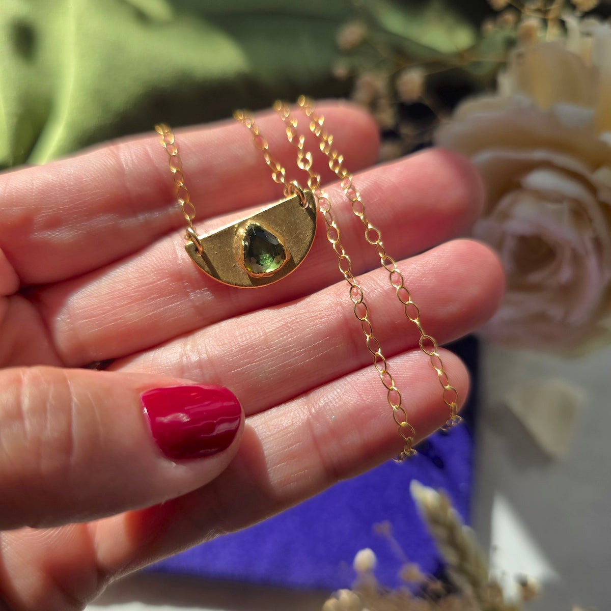Green Tourmaline Mini Shield Necklace