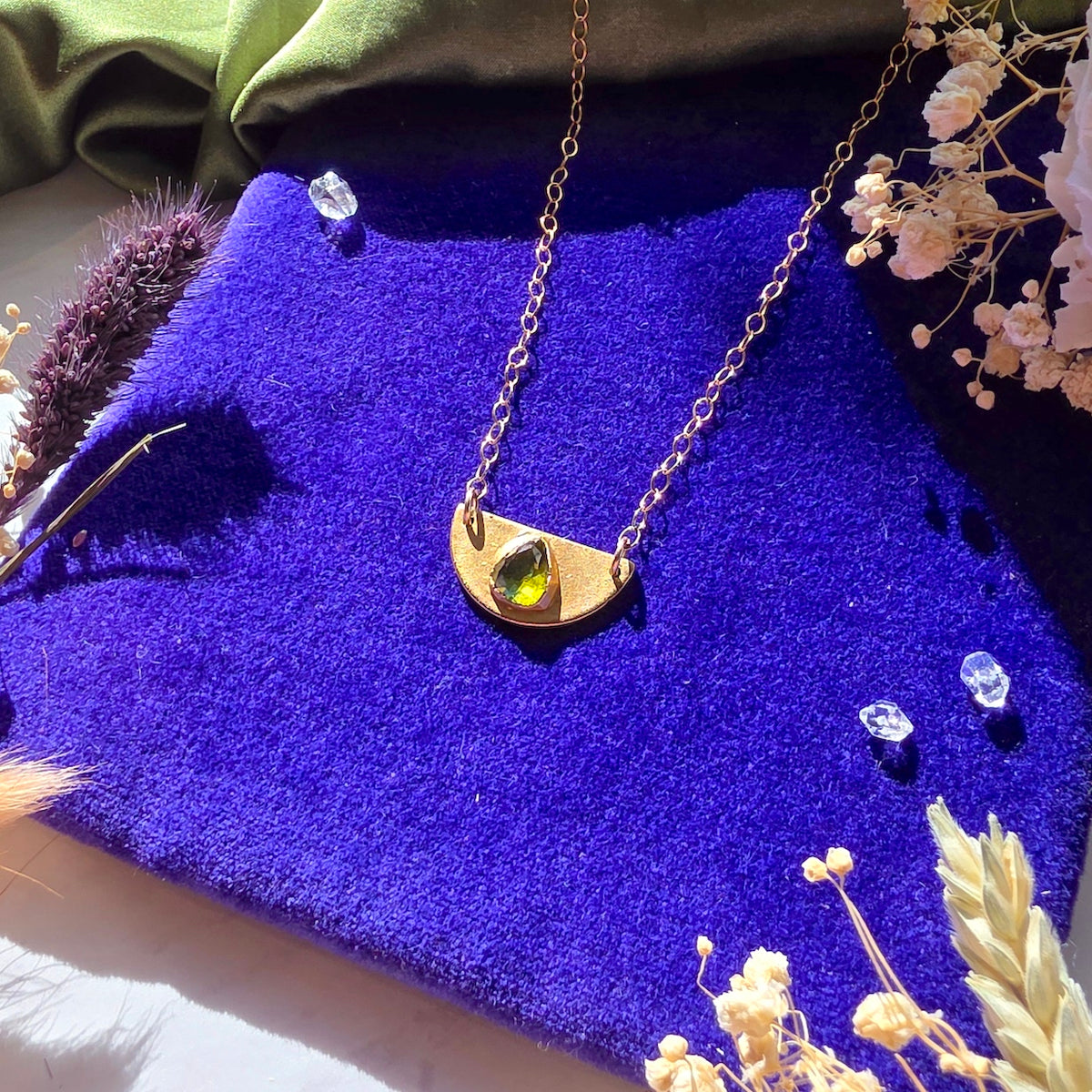 Green Tourmaline Mini Shield Necklace