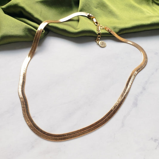 Flat Herringbone Gold Chain Necklace