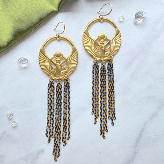 Brass Isis and Herkimer Chain Earrings Earrings Shop Dreamers of Dreams