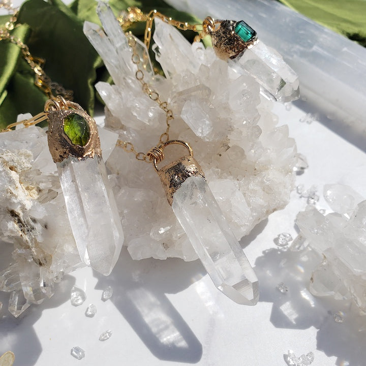 Green Tourmaline + Lemurian Necklace Necklaces Shop Dreamers of Dreams