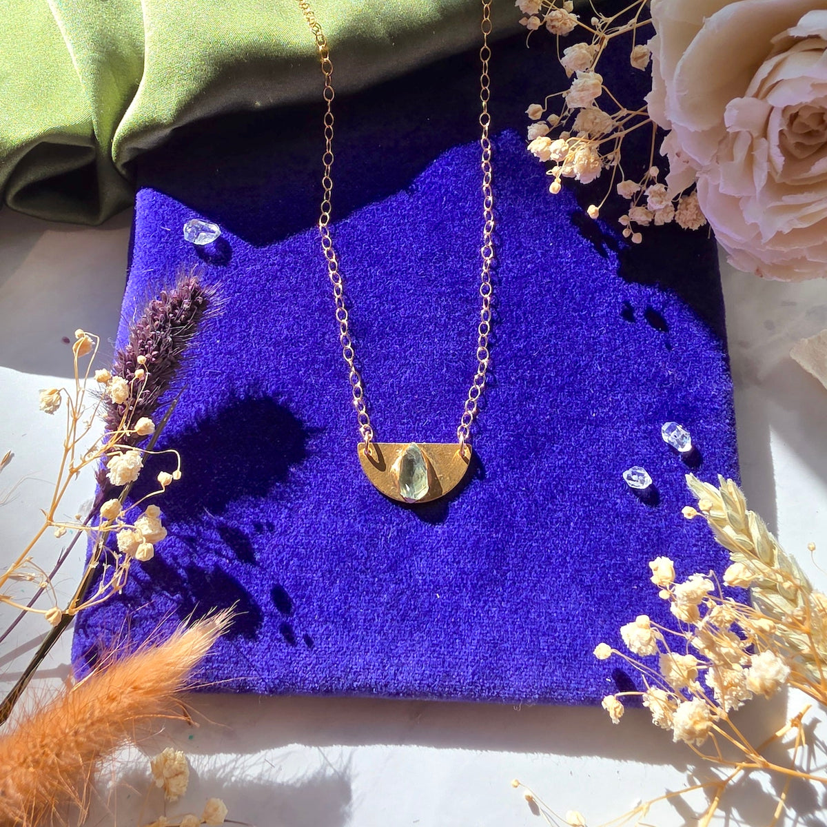 Blue Tourmaline Mini Shield Necklace