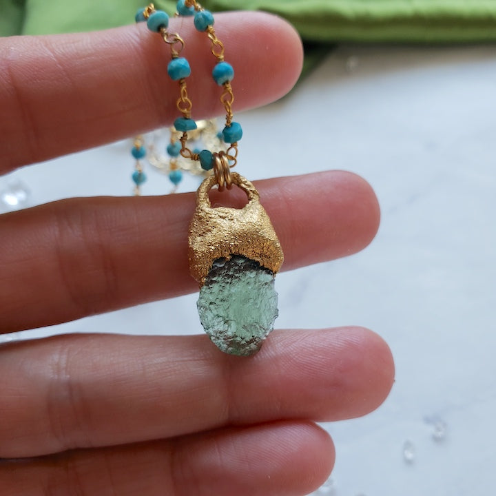 Moldavite + Turquoise Necklace Necklace Shop Dreamers of Dreams