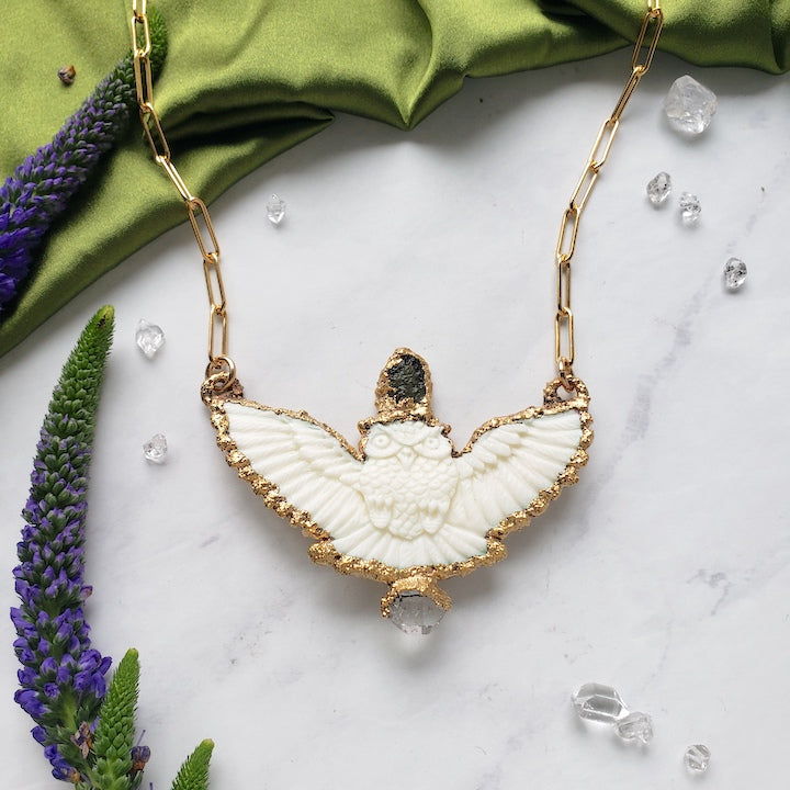 Moldavite Owl Necklace Necklace Shop Dreamers of Dreams