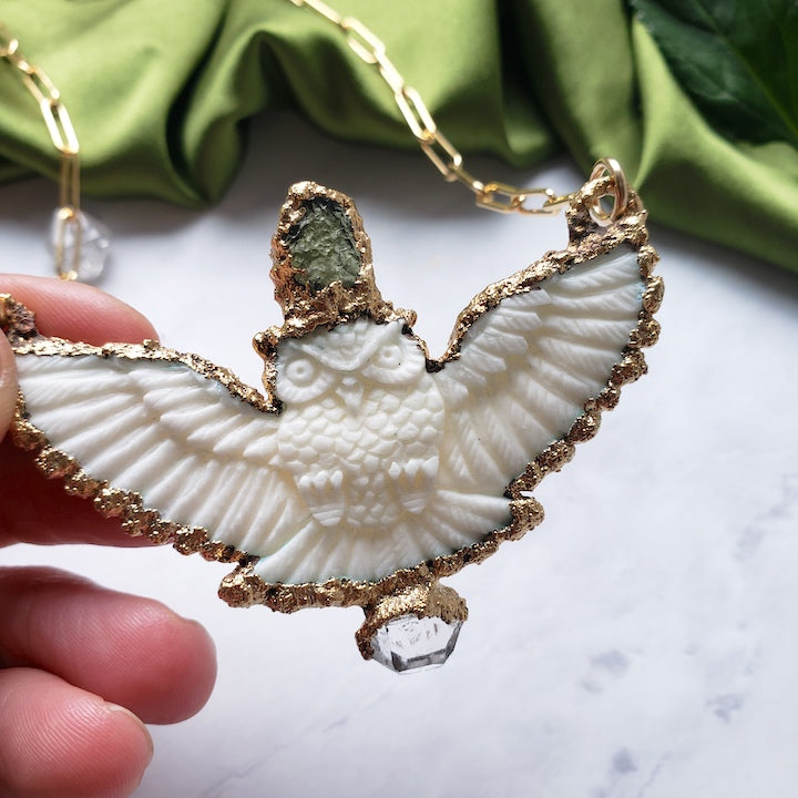 Moldavite Owl Necklace Necklace Shop Dreamers of Dreams