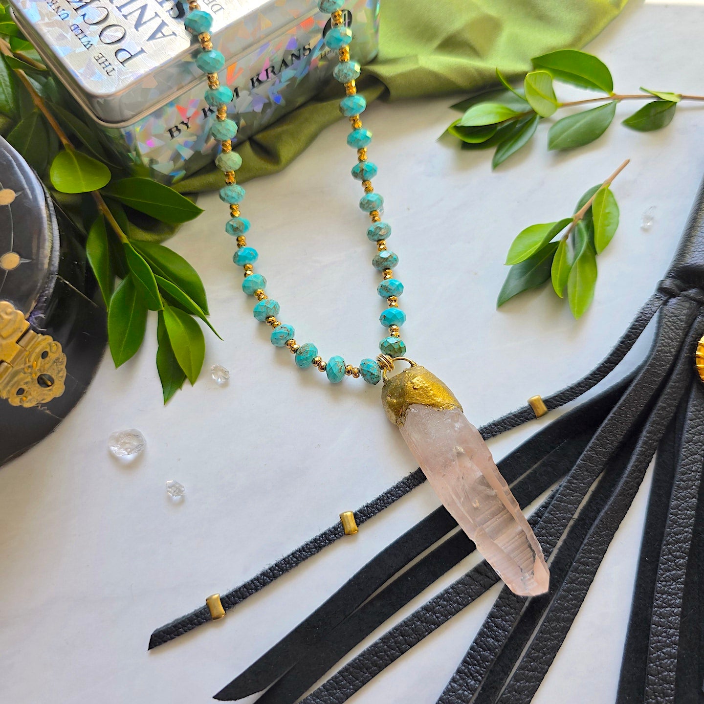 Peach Lemurian + Turquoise Priestess Necklace