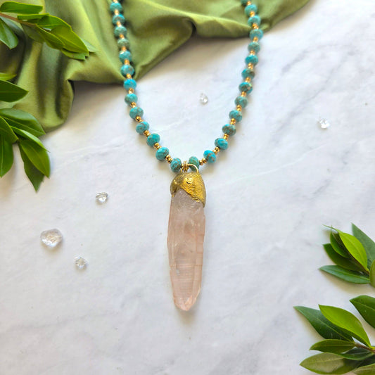 Peach Lemurian + Turquoise Priestess Necklace