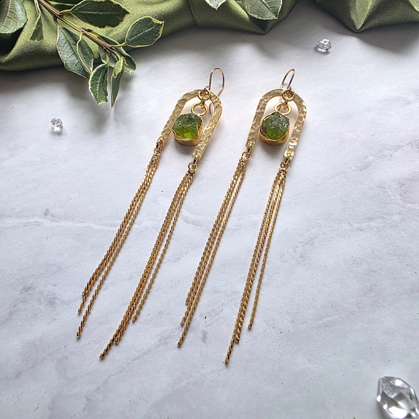 Peridot Portal Chain Earrings
