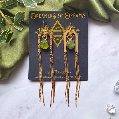 Peridot Portal Chain Earrings