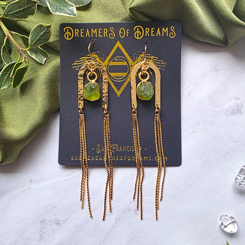 Peridot Portal Chain Earrings