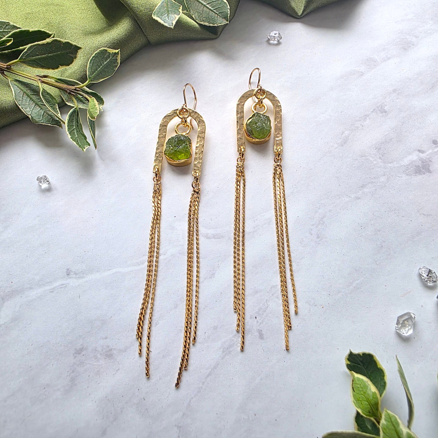 Peridot Portal Chain Earrings